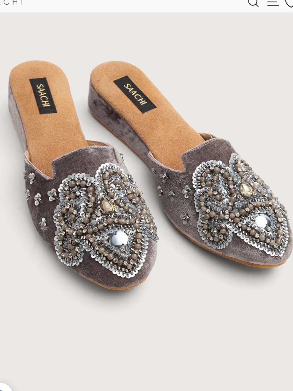 VELVET BEADED EMBELLISHED MULES